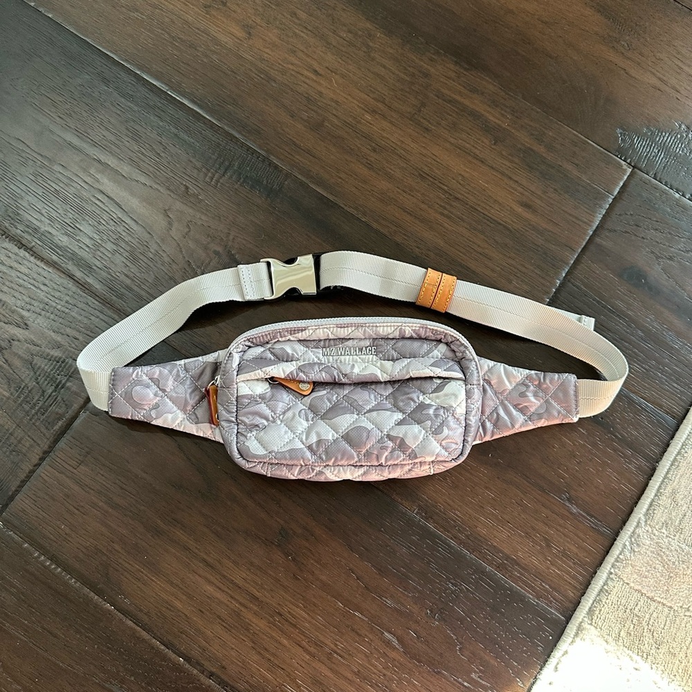 MZ Wallace Quilted Belt Bag in Gray and Cream